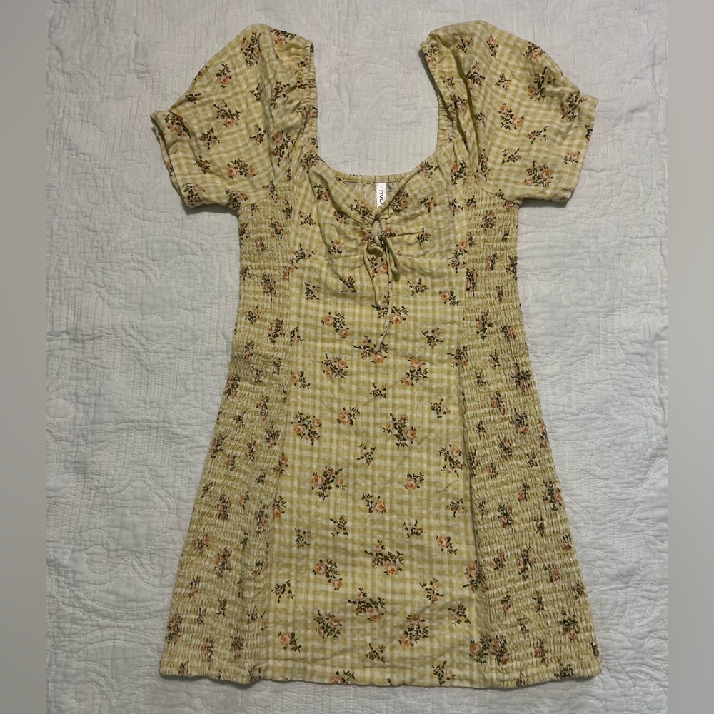 RVCA Yellow Gingham Floral Dress Size Medium